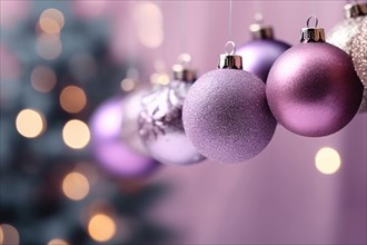 Elegant violet Christmas tree baubles. KI generiert, generiert AI generated