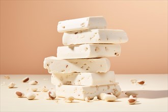 Stack of white nougat with nuts. KI generiert, generiert AI generated