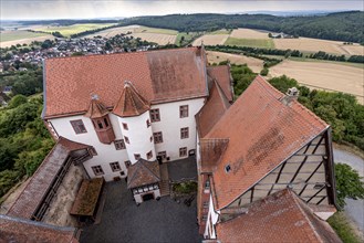 Palas with stair tower, new bower, inner courtyard, Ronneburg Castle, medieval knight's castle,