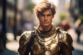 Man in golden shiny knight armor. KI generiert, generiert AI generated