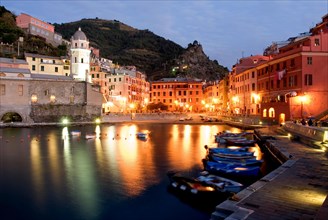 Harbour of Vernazza in the evening National Park Cinque Terre, Liguria, Italy, Europe