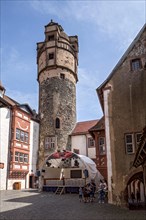 New bower, keep, inner courtyard with theatre stage, Ronneburg Castle, medieval knight's castle,