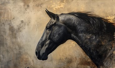 Artwork of a black horse with a focused gaze and faded edges AI generated