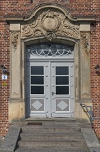 Entrance portal of the former Plueschow Castle, built in 1763, today a cultural centre, Am Park 6,