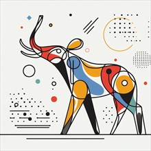 Abstract geometric illustration of an elephant in bold colors and shapes, continuous line art,