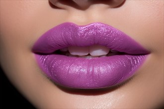 Close up of woman's mouth with purple lipstick. KI generiert, generiert AI generated