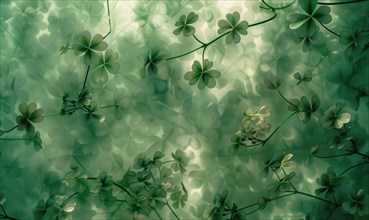 St. Patrick's Day background with clover leaves and bokeh effect. AI generated