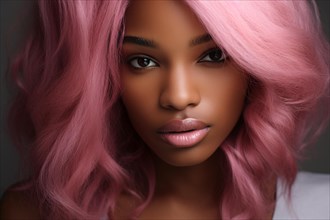 Beuatiful african american woman with unusual pink dyed hair. KI generiert, generiert AI generated