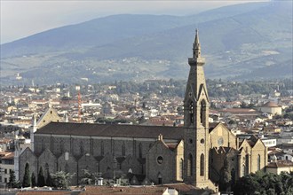 City panorama with the church of Santa Croce, view from Monte alle Croci, Florence, Tuscany, Italy,