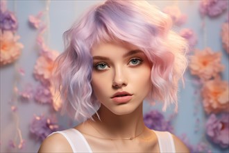 Woman with punkish pastel violet hair. KI generiert, generiert AI generated