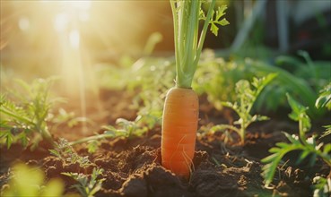 Carrot grows in the garden. Selective focus. nature AI generated