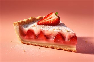 Slice of strawberry cake on pink background. KI generiert, generiert AI generated
