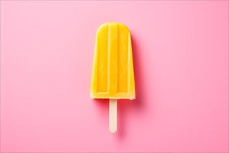 Yellow ice popsicle on pink background. KI generiert, generiert AI generated