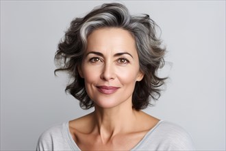 Portrait of middle aged woman with gray hair. KI generiert, generiert AI generated