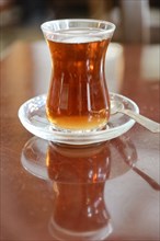 A glass of tea the traditional Turkish way, Istanbul, Turkey, Asia