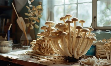 Shimeji mushrooms, Shimeji mushroom, Shimeji mushroom. AI generated