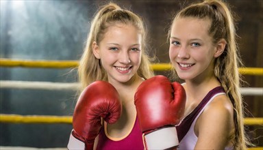 AI generated, girl, 15, years, Thai, Thai, sport, boxing, gloves, Thai boxing, Muay Thai, two