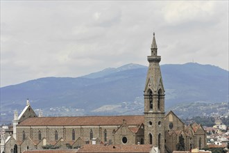 City panorama with the church of Santa Croce, view from Monte alle Croci, Florence, Tuscany, Italy,