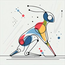 Colorful abstract geometric representation of a dynamic runner in motion, continuous line art,