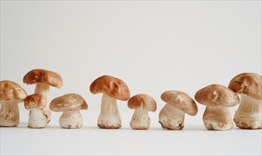 Fresh champignon mushrooms on a white background. Selective focus. AI generated