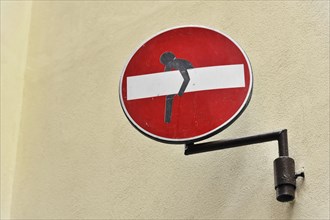 Modified traffic sign, Florence, Tuscany, Italy, Europe