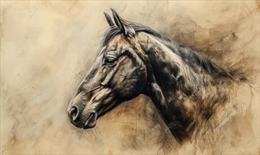 Artistic sketch of a horse with a dynamic and expressive gaze AI generated