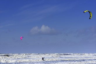 Kitesurfer, water sports, sea, surf, wind, umbrella, surfer, surfing, sport in the North Sea near