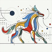 Colorful abstract geometric design of a horse in flowing motion with modern art elements,