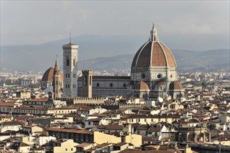 City panorama with Santa Maria del Fiore Cathedral, view from Monte alle Croci, Florence, Tuscany,