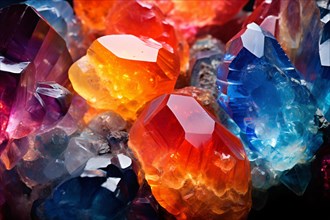 Beautiful colorful geodes inside crystal rock. KI generiert, generiert AI generated