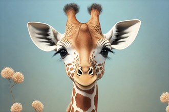 Funny little painted giraffe, portrait, coloured drawing, painting, AI generated, AI generated
