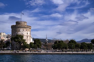 White Tower, OTE Tower, TV Tower with Skyline Cafe, waterfront promenade, Thessaloniki, Macedonia,