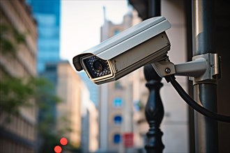 Surveillance camera in city street. KI generiert, generiert AI generated
