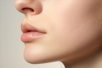 Close up of side vie wof woman's lips and jaw. KI generiert, generiert AI generated