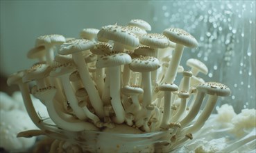White Shimeji mushrooms, Shimeji mushroom, Shimeji mushroom. AI generated