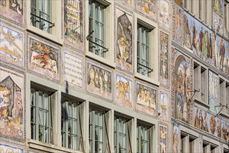 Historic facades with murals on the Rathausplatz in the old town centre, Stein am Rhein, Lake