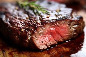 Close up of medium rare steak with red meat. KI generiert, generiert AI generated