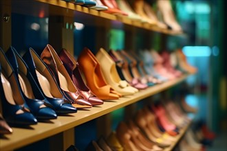 Elegant high heel woman shoes in shop. KI generiert, generiert AI generated