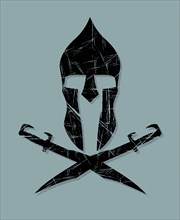 Spartan warrior and swords symbol, vector grunge effect