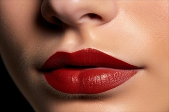 Close up of woman's mouth with bright red lipstick. KI generiert, generiert AI generated