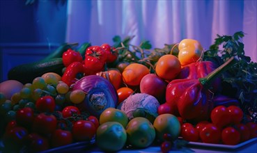 Fruits and vegetables. Healthy food background. Selective focus. AI generated
