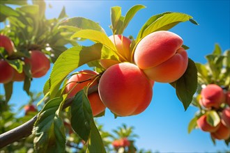 Ripe peaches growing on tree. KI generiert, generiert AI generated
