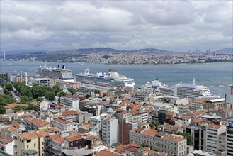 View of the cruise ship harbour from the Galata Tower, Istanbul Modern, Istanbul, European part,