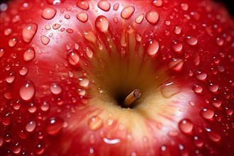 Close up of red apple with water drops. KI generiert, generiert AI generated