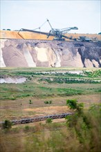 Garzweiler open-cast lignite mine, overburden conveyor belt, Rhenish lignite mining area, Germany,