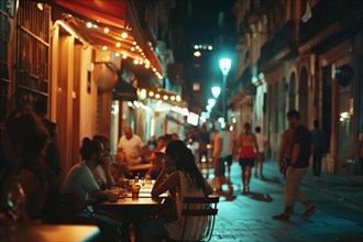 Nightlife in the Born neighborhood in the center of Barcelona in Spain, AI generated