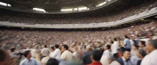 Blurred crowd at a stadium creating a sense of movement and excitement, AI generated