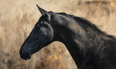Simplistic and elegant profile view of a horse in black tones AI generated