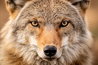 Close up of face of wild coyote. KI generiert, generiert AI generated