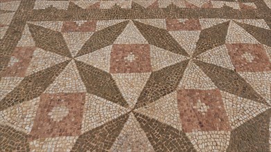 Floor mosaic with geometric patterns in unobtrusive colours, archaeological site, Ancient Messene,